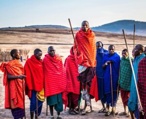 A group of men wearing traditional clothes in Lamu, Kenya